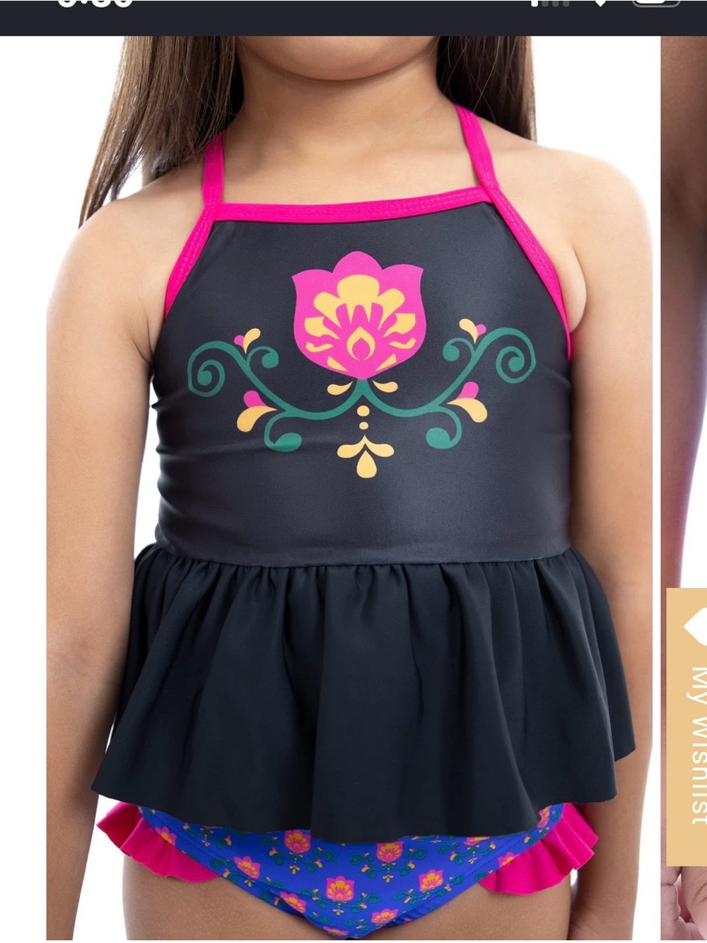 Toddler Girls' Black Floral two Piece Swimsuit with Pink Trim